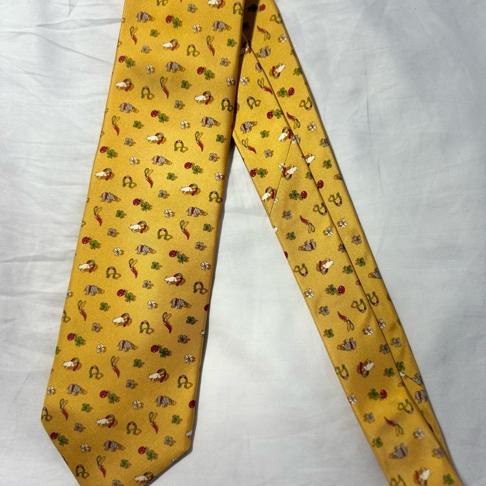 Salvatorre Ferragamo Orange Elephant Ladybug Tie